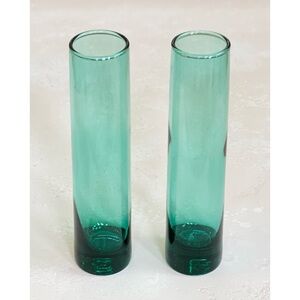 Set of 2 Vintage Libbey Green Glass Bud Vases